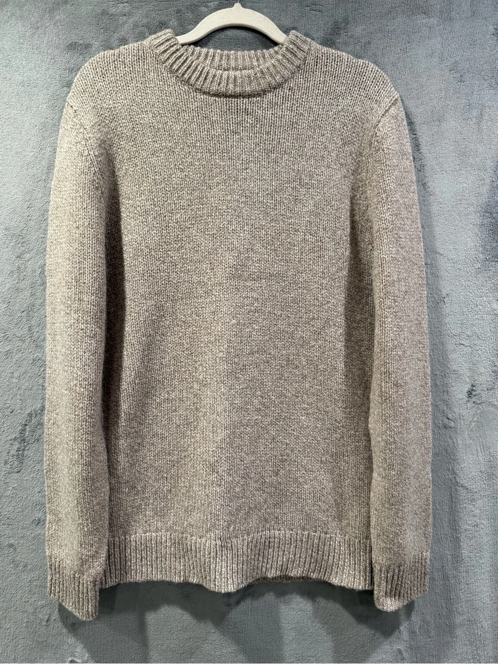 LL Bean Tan Brown Marled 100% Lambs Wool Sweater Mens Size Medium Tall Preppy